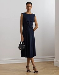 Lauren Ralph Lauren Women&rsquo;s Twist-Front Jersey Dress Color Lighthouse Navy $135