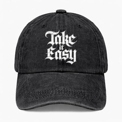 Take It Easy Hat Vintage Washed Gothic Font Baseball Cap Adjustable Dad Hat