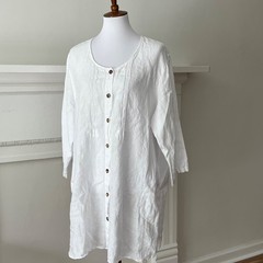 Plus Size Top Solid White Linen 1X Vintage Shirt Lagenlook Tunic Blouse Relaxed
