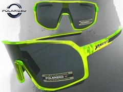 Sporty Biker Wrap Around Shield Fishing POLARIZED SUN GLASSES Large Green Frame