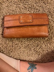 Fossil camel colored leather wallet used
