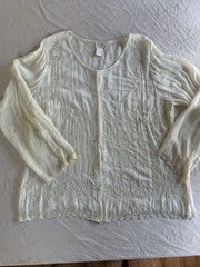 Soft Surroundings White Semi Sheer Beaded Pearl Button Dressy Top Size Large