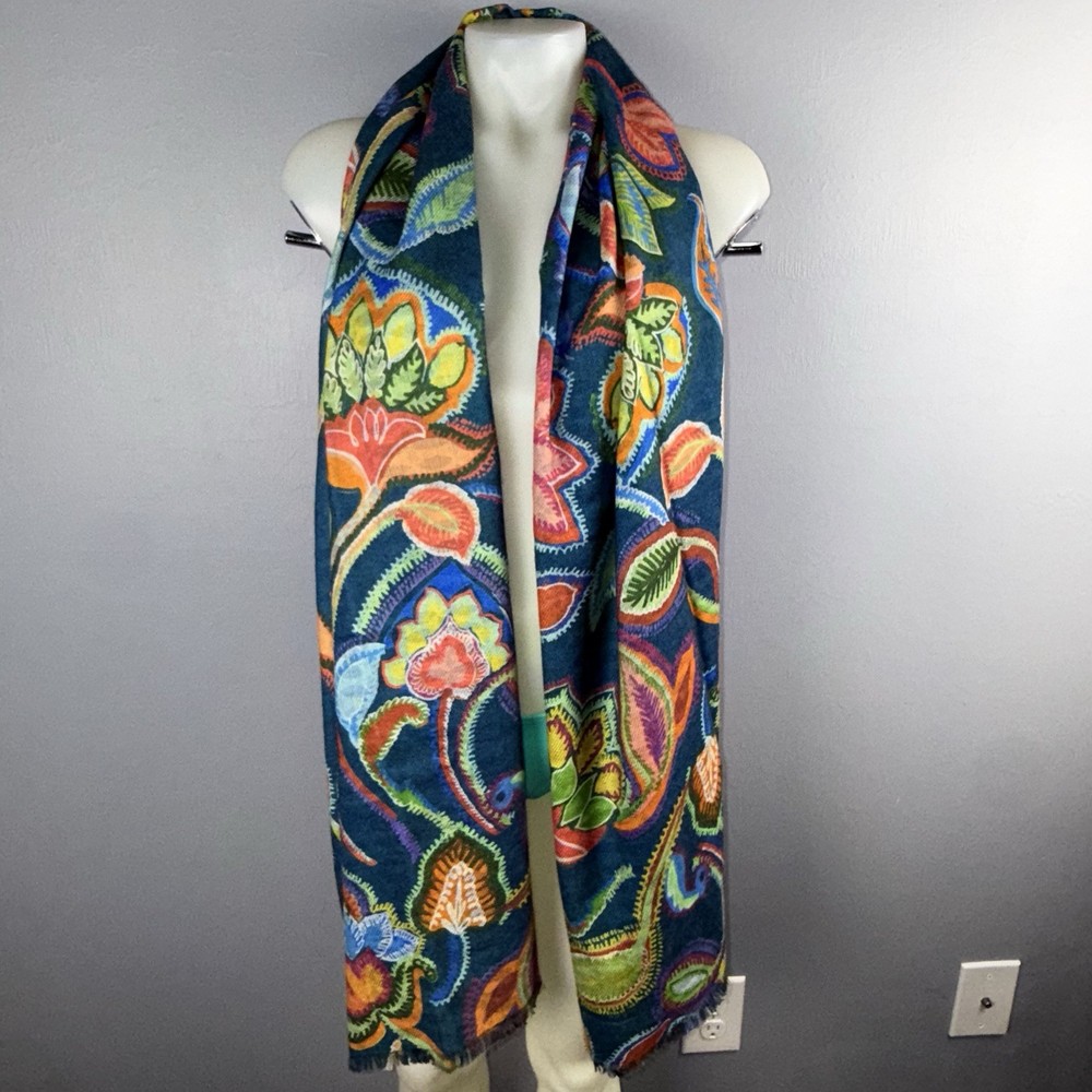 Echo Rectangular Scarf Polyester & Wool Blend Multicolor Paisley 78”X22”