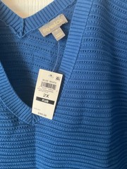 Style & Co Top 100% Cotton, Blue, Plus Size 2X V-Neck NWT