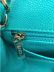 Authentic Chanel Mini Rectangular Aqua Turquoise Tiffany Blue Caviar Leather GHW