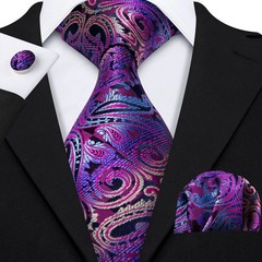 Silk Jacquard Tie Set Floral Violet Necktie Hanky Cufflinks Wedding Men&rsquo;s Ties