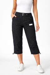 Dash solid cotton pull on front and back pockets elastic waist belt loops Capri