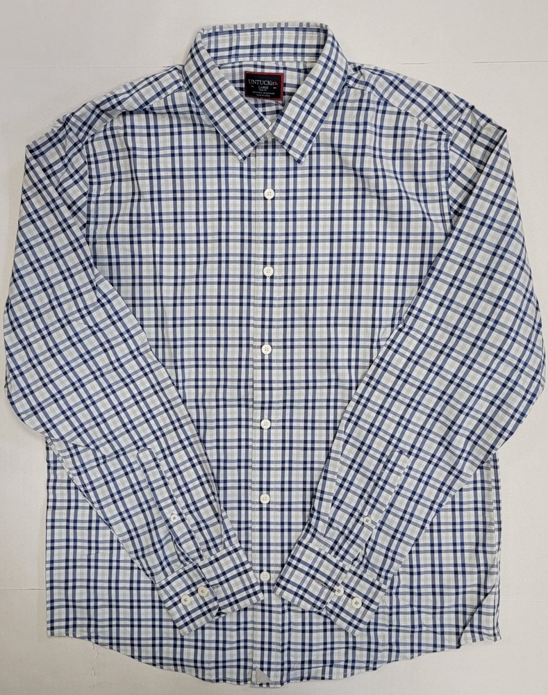 UNTUCKit Slim Fit Nylon Elastane Performance Long Sleeve Button Up Blue Plaid…