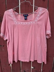 Denim & Co Pink Peasant Top Plus Size 1X Boho Hippie Summer Fairy 100% Cotton