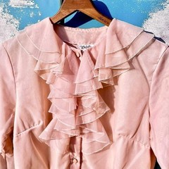 50s Weber peachy pink puff ruffle double layer nylon blouse