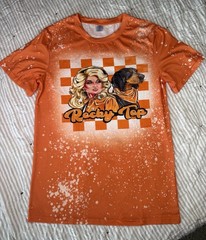 Rocky Top Tennessee Vols Style T Shirt Womens M Orange Hound Dog Checkerboard