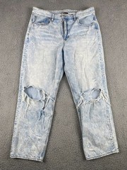 American Eagle 90s Boyfriend Jeans Womens 12 34×27 High Rise Stone Distressed