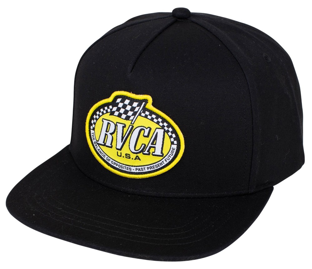 RVCA Speed Check Men’s Snapback Hat – Logo Patch Flat Brim, Black – New