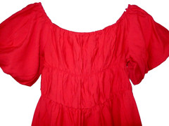 Gathered Bodice Bohemian Peasant Dress Sundress-L, red