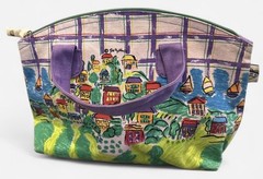 Sally Huss Colorful Village Houses Tote Purse Zip Top Art Bag