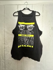 Surf Style South Beach Miami Black Graphic Tank Top with Sunglasses Print