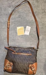 Michael Kors Brown Monogram Crossbody Bag Zip Closure Gold Hardware Strap