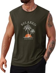 Mens Muscle Tank Top Summer Beach Vacation Shirt Palm Tree Graphic Quick Dry