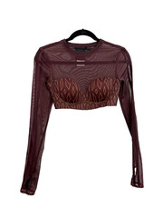 Adidas x Ivy Park Brown Monogram Long Sleeve Crop Top Size Small