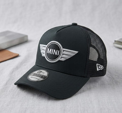 Trucker Hat Mini Cooper Logo 2D Flat Embroidered Black Mesh Cap