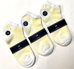 GAP 3-PR NO-SHOW WOMEN&rsquo;S ANKLE SOCKS PALE YELLOW AND WHITE SZ MD FIT 4-10 SHOE