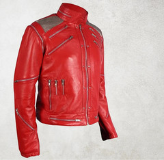 BEAT IT Michael Jackson THRILLER RED Sheep Leather Jacket Detachable Sleeves