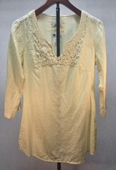Malvin Hamburg Germany I Love Linen Yellow Crochet V-Neck Tunic Top Boho (S)
