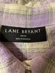 Lane Bryant Women&rsquo;s Plaid Button-Up Top Long Sleeve purple/cream Size 30/32