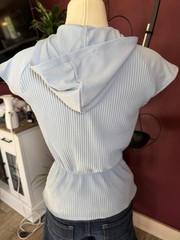 Vintage Y2K Baby Blue Stretch Ribbed Collared Top Minimalist Feminine Softgirl M