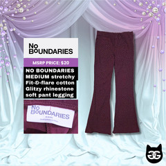 No Boundaries – Maroon Red Stretchy Faux Rhinestone Studded Ribbed Flare Pants