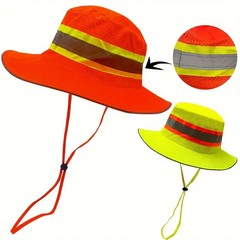 Hi Vis Reflective Work Safety Neck Flap Boonie Hat Bucket Cap