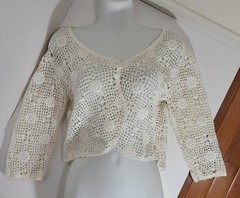 Dressbarn Crochet Beige Open Cardigan/Sweater/ 3/4 Long Sleeve Y2K Cottagecore