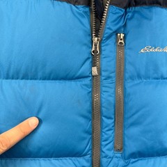 Eddie Bauer Puffer Jacket Mens Medium Blue Black EB650 Down Fill Winter Coat