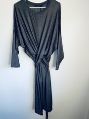 Lauren Vidal Metallic Grey Twist Front Dress NWT Batwing Stretch Size AU 12-14