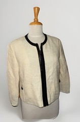 AKRIS angora wool blend jacket boucle knit faux leather trim ivory/black sz 8