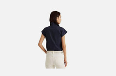 LAUREN Ralph Lauren Shirred Stretch Cotton Shirt Navy Size 10 2964