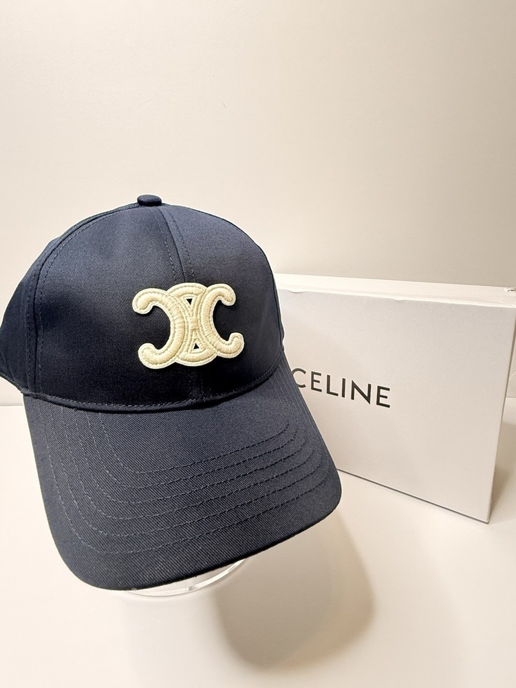 Celine Triomphe Navy Blue Adjustable Baseball Cap Women&rsquo;s Medium