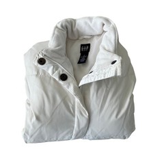 GAP Puffer Jacket White Down Quilted Fleece Lined Collar Full Zip Pockets M