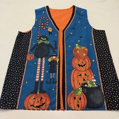 VTG Halloween Vest & Pin Homemade Ghouls Night Out Ghosts Pumpkins See Pics Size
