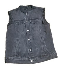 Request Premium Denim Distressed Jacket Mens M Black Metal Punk Sleeveless Blk