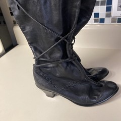Vintage 90s Impo Taiwan Black Slouch Leather Block Heel Mid Calf Boot 5.5