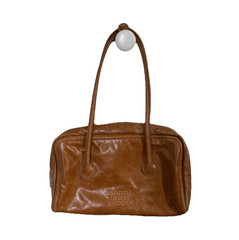 MARGE SHERWOOD Brown Zip Shoulder Bag Purse, Logo Accent, Double Handles