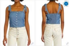 Levi’s Luciana Denim Blouse Large • Sleeveless Square Neck Cotton Top Pre‑Loved