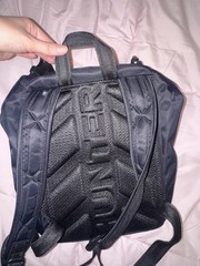 Hunter Black Small Backpack Zip Closure Front Pocket Top Handle Logo Patch