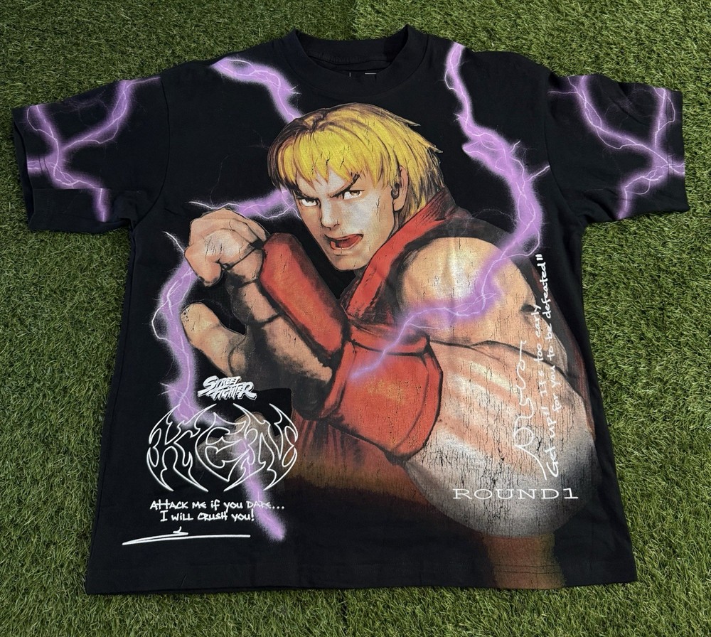 NWOT Street Fighter Capcom Ken Masters AOP Black Shirt Round 1 Size Men’s Large
