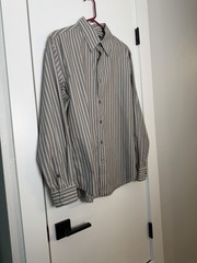 John Henry Men&rsquo;s Gray Stripe Modern Fit Long Button Up Sleeve Shirt Size L