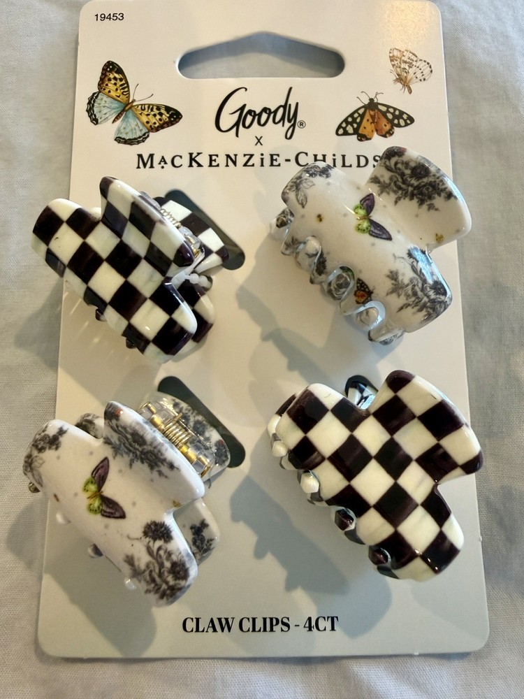 MacKenzie Childs Goody Target Black Courtly Check Mini Hair Claw Clips Set 4ct