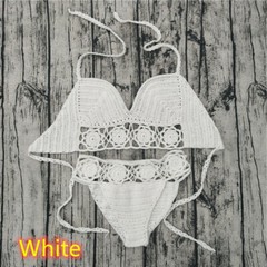 Beach Handmade Crochet Bikini Set Applique Boho Sexy Bra Swimwear Bathing suit