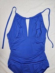 Liz Claiborne Blue Solid Halter One-Piece Swimsuit Size 12 Stretch