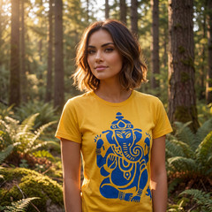 Ganesh Painted Tee: 100% Organic Cotton T Shirt for Women: XS